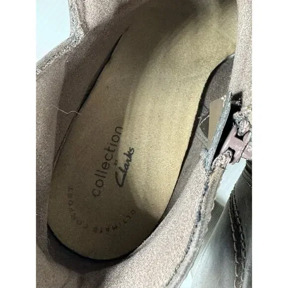 CLARKS Chocolate Brown Leather Heeled Ankle Boots Size 8 - Picture 5 of 11